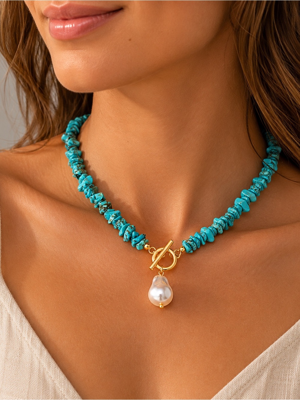 NWT Turquoise Choker Necklace
Baroque Freshwater Pearl Pendant 18K Gold Plated - Picture 3 of 10